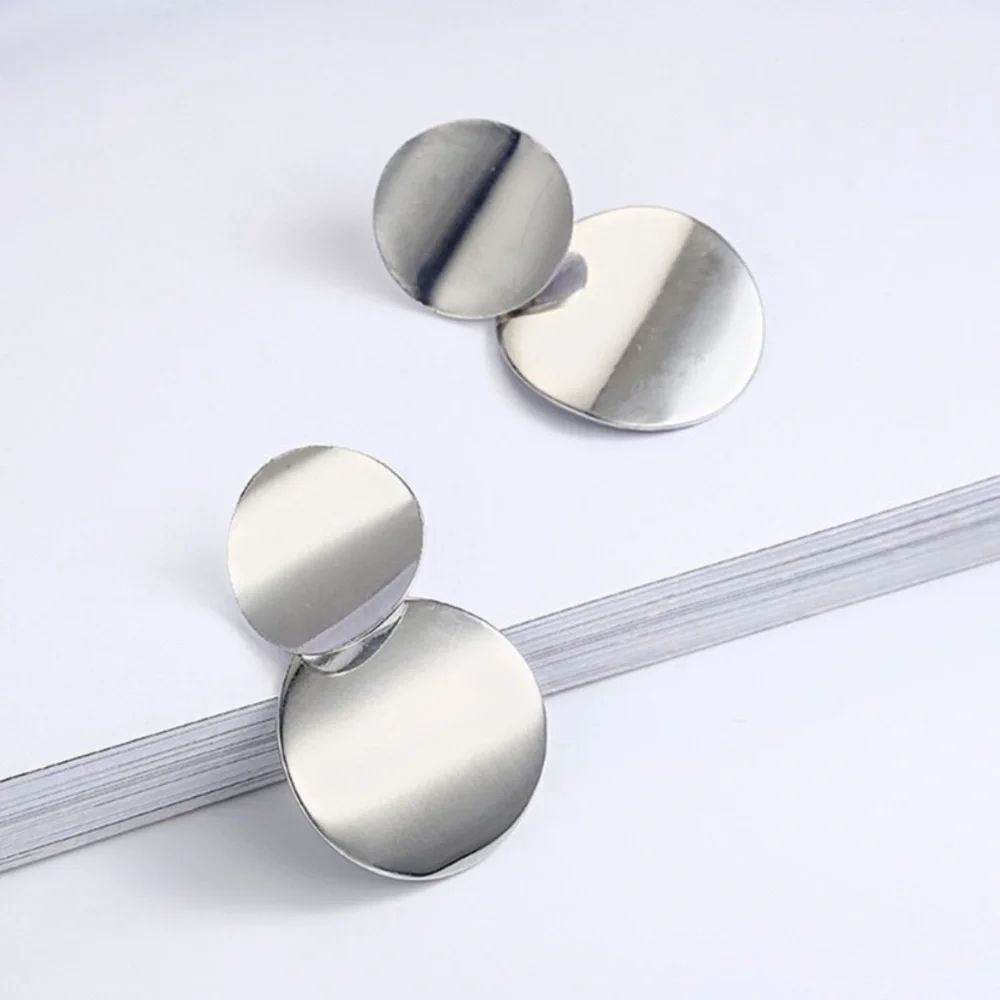 Silver Tone Dangle Disc Earrings - Picture 3 of 4